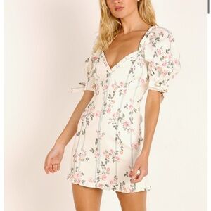 For Love & Lemons Floral Puff Sleeve Mini Dress Cottagecore Romantic Size M